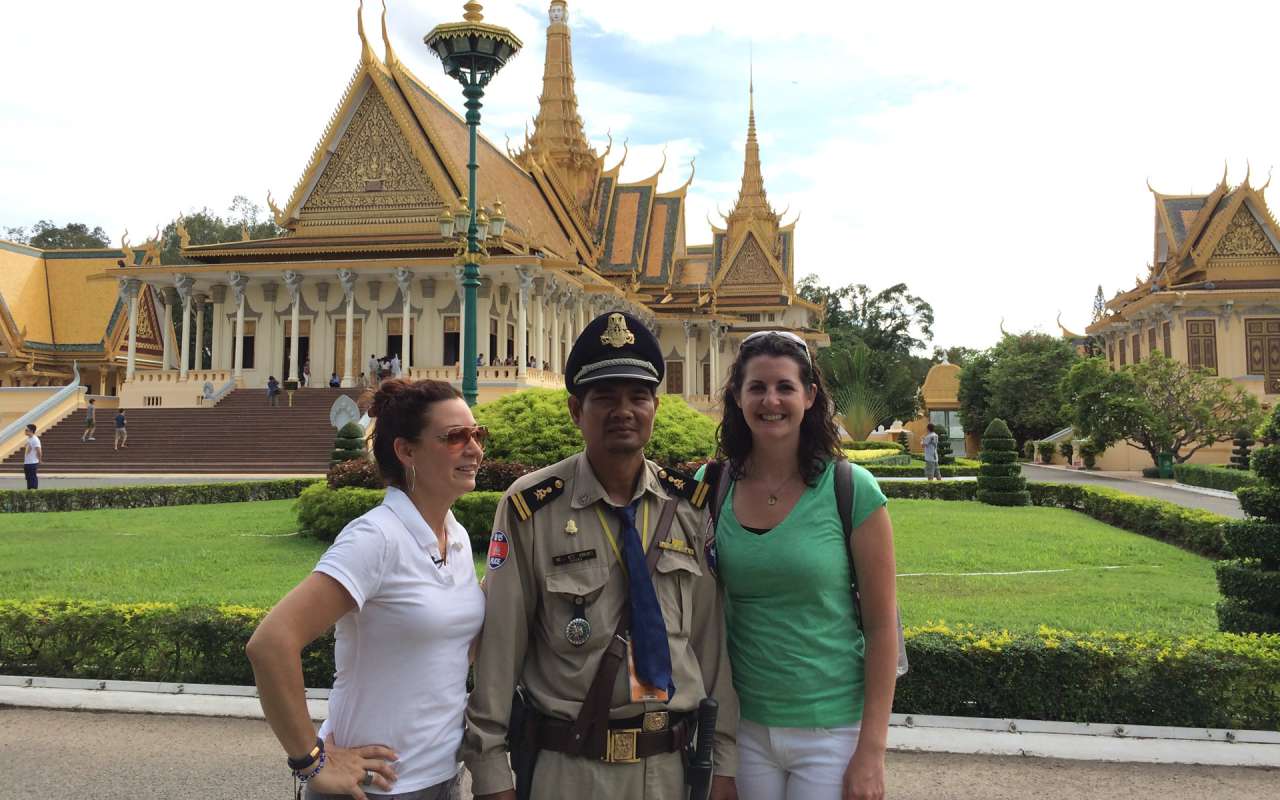 Tourists in the Royal Palace in Phnom Penh Cambodia