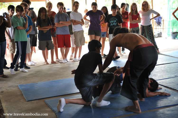 Foreign students at the Yoga class in Siem Reap, Cambodia