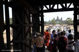 Tourists are visiting the Angkor Wat temple in Siem Reap, Cambodia