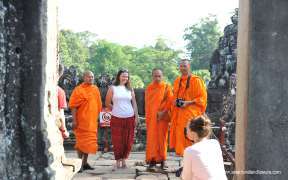 Tourists are visiting the Angkor Wat temple