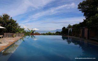 Kep - Cambodia, view from pool of a resort to the sea